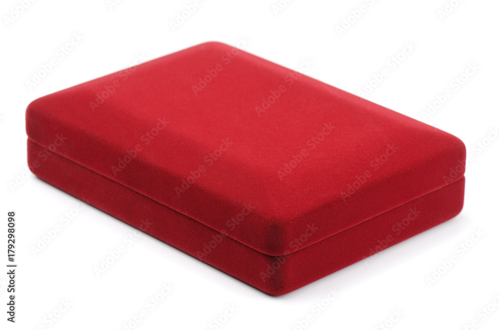 Closed red velvet jewelry box Closed red velvet jewelry box