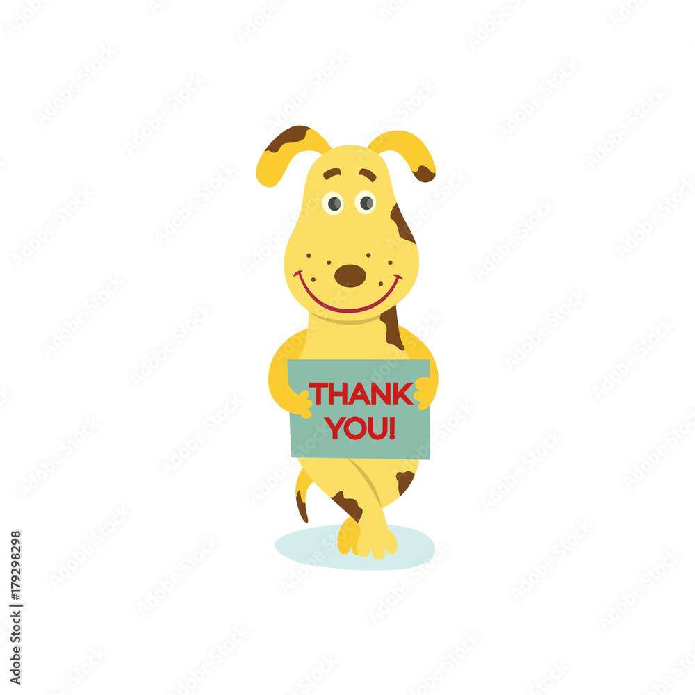 Vector Flat Stylized Humanized Dog Character Male Spotted Yellow Colored Animal Standing Holding Thank You Poster Isolated Illustration On A White Background Stock Vector Adobe Stock