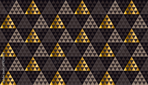 Luxury geometry black, gold and beige seamless vector illustration. Concept triangle geometric pattern for card, invitation, header print and web design, wrapping paper, fabric..