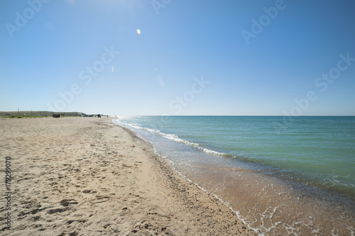 The beach of the village of Veselovka. The Taman Peninsula