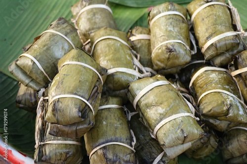 Sticky rice wrapped in banana leaves