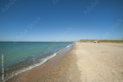 The beach of the village of Veselovka. The Taman Peninsula