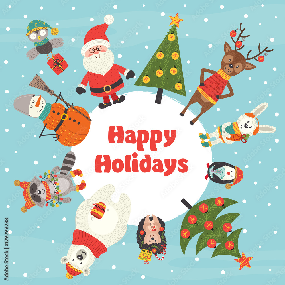 holiday card with Christmas characters - vector illustration, eps
holiday card with Christmas characters - vector illustration, eps