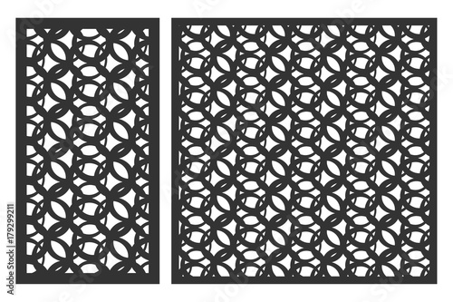Set of cards to cut. Vector panels for laser cutting. The ratio 1:2, 1:1. Cut silhouette with geometric patterns. Used for openwork partitions, panels, printing, laser cutting, stencil.