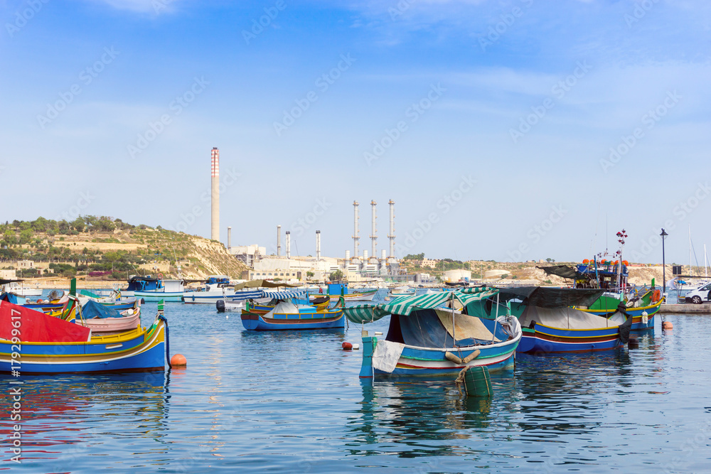Fototapeta premium Traditional boats at Marsaxlokk Harbor in Malta