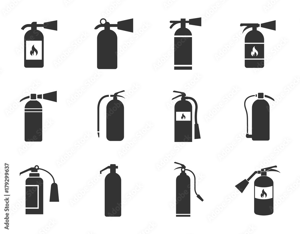 fire extinguisher icons set isolated on white background fire extinguisher icons set isolated on white background