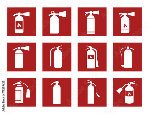 fire extinguisher icons and signs, vector illustration