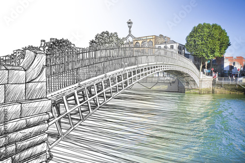 Photography The most famous bridge in Dublin called Half penny bridge due to the toll char