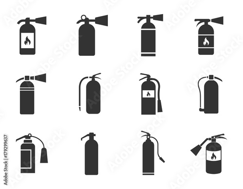 fire extinguisher icons set isolated on white background photo