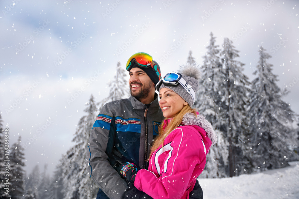 Couple in love on skiing Couple in love on skiing