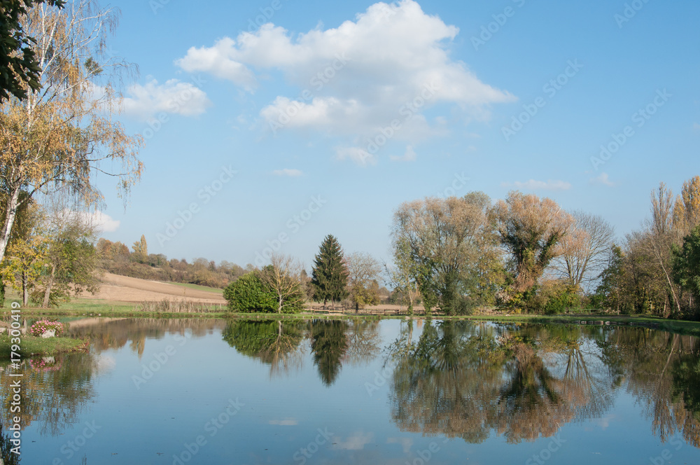 Obraz premium arbres se réfléchissant dans un lac en automne