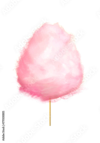 Realistic Pink Cotton Candy on Stick Isolated