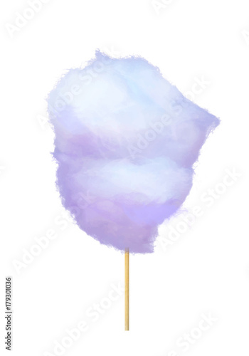 Realistic Purple Cotton Candy on Stick Isolated