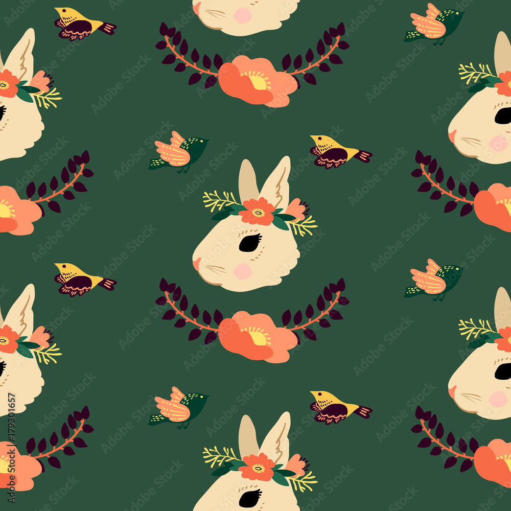 Seamless rabbit and flower pattern isolated on background. Vector illustration Seamless rabbit and flower pattern isolated on background. Vector illustration