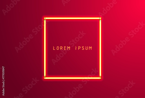 Background with neon red frame. Vector illustration