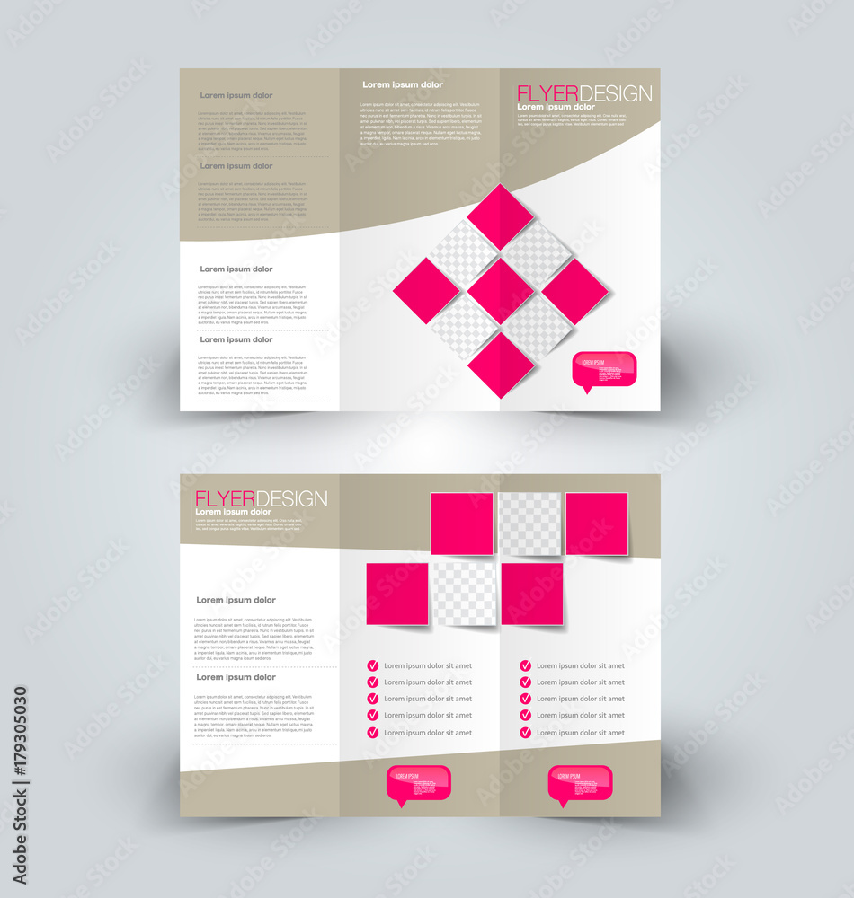 Brochure mock up design template for business, education, advertisement. Trifold booklet editable printable vector illustration.