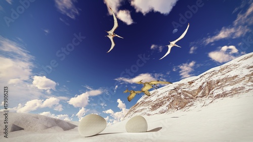 Egg and pterodactyl 3d rendering