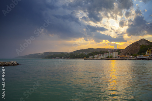 Fototapeta Naklejka Na Ścianę i Meble -  Sunset in the bay of Balchik town, Bulgaria, Black sea coast