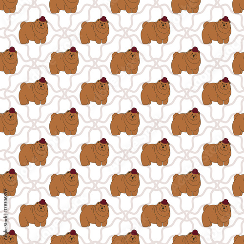Chow Chow. Breeds of dogs. Seamless pattern. Minimalism. Dog is a symbol of 2018. Chinese calendar. Vector photo