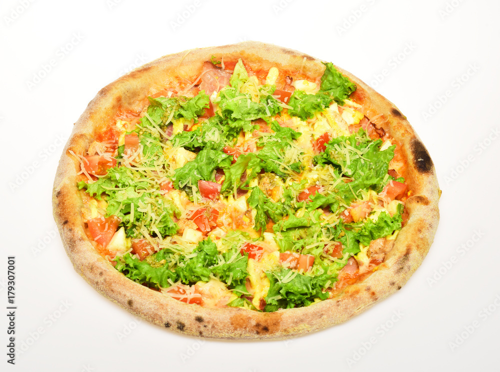 Spicy pizza with seasoning. Take away food with red sauce