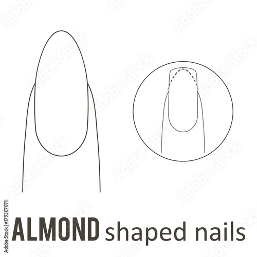 Nail manicure. How to make almond nail shape. Vector