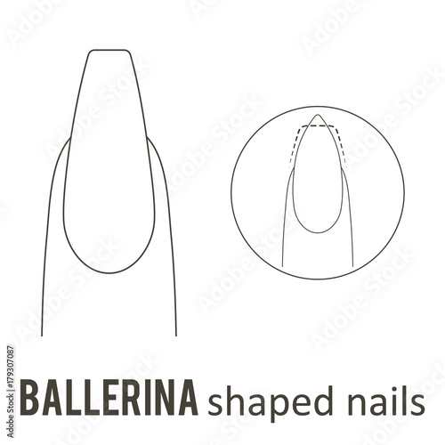 Nail manicure. How to make ballerina nail shape. Vector