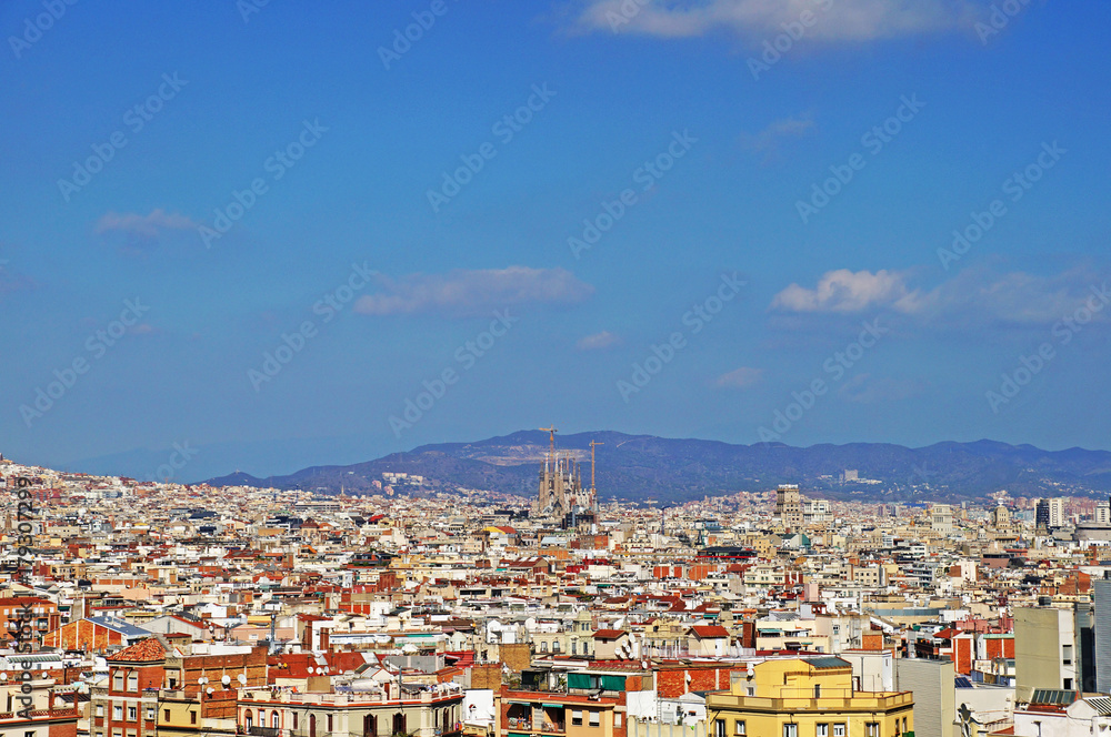 The roofs of Barcelona. Barcelona. View of Barcelona from above.