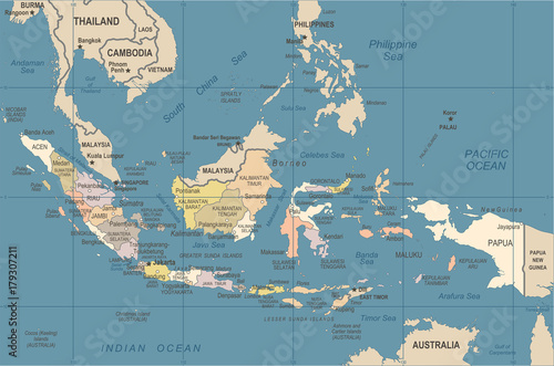 Indonesia Map - Vintage Vector Illustration