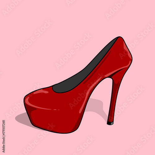 Sexy glossy red high heel shoe for female. Vector illustration