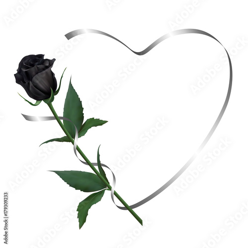Realistic black rose, frame, heart. With Love.
