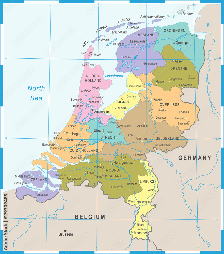 Naklejka premium Netherlands Map - Vector Illustration