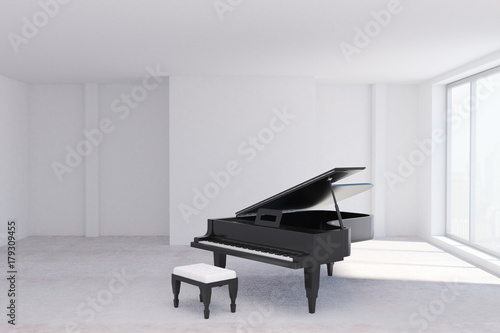 Concrete room with piano