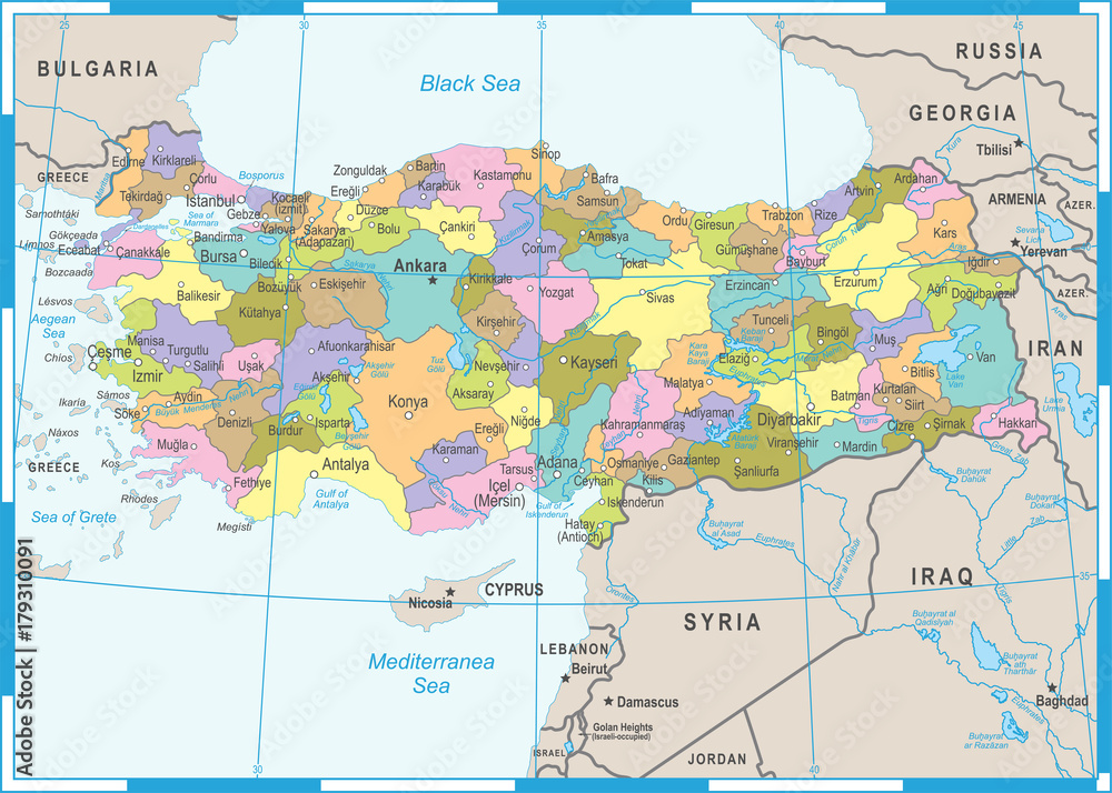 Fototapeta premium Turkey Map - Vector Illustration