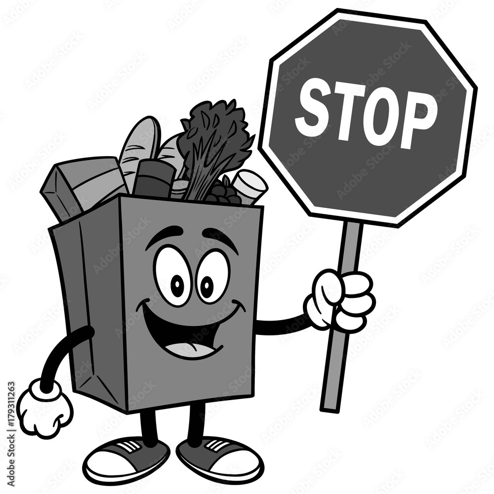 Grocery Bag with Stop Sign Illustration