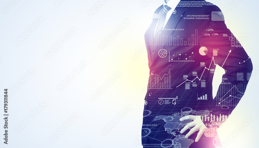 Man standing with graphs on the background Man standing with graphs on the background