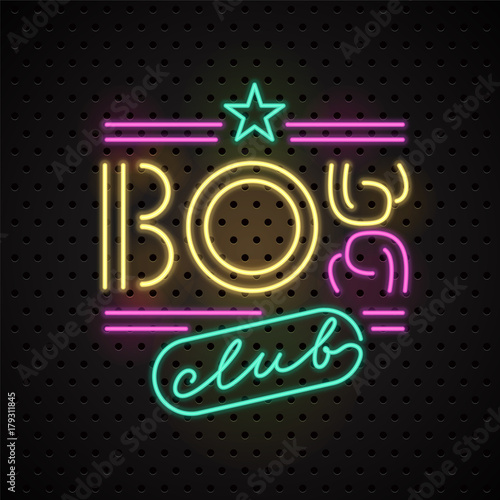 Vector logo, design element for boxing club with neon sign