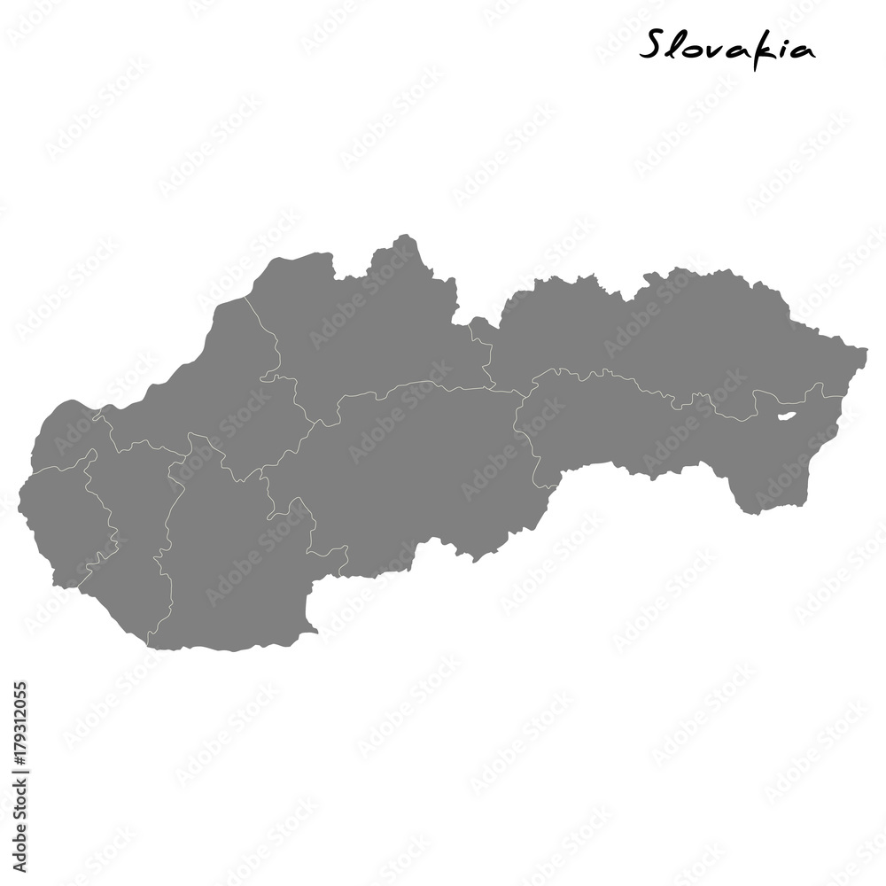 High quality map Slovakia with borders of the regions