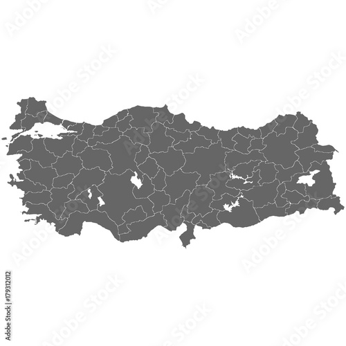 Photo High quality map Turkey with borders of the regions