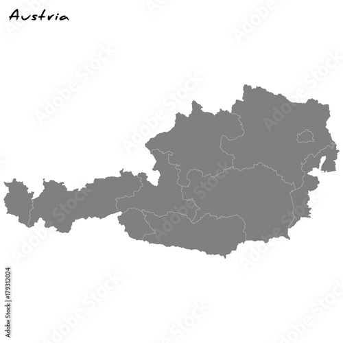 High quality map Austria with borders of the regions