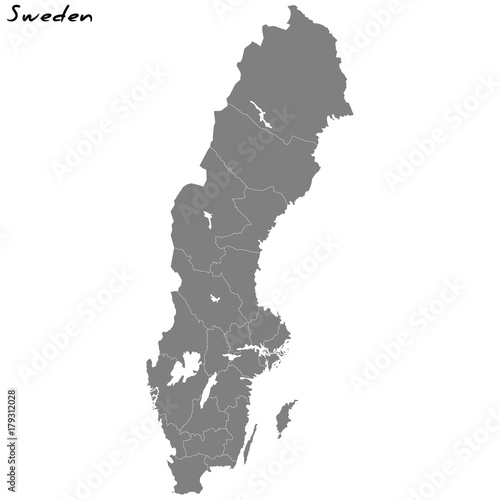 Fototapeta High quality map Sweden with borders of the regions