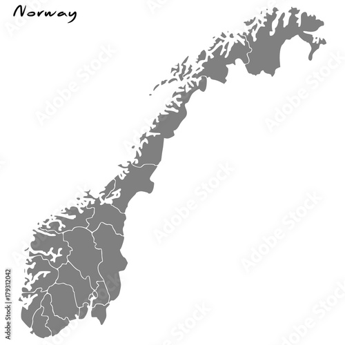 High quality map Norway with borders of the regions