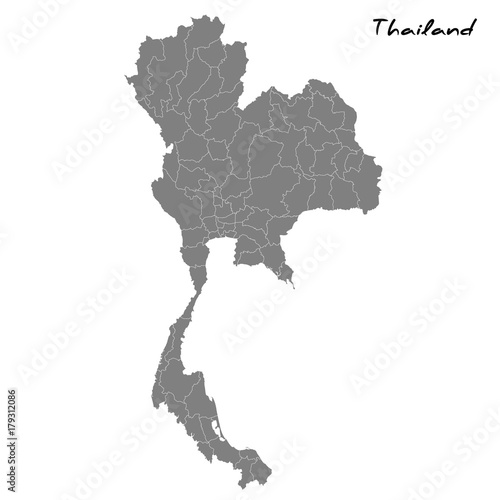 Photo High quality map Thailand with borders of the regions