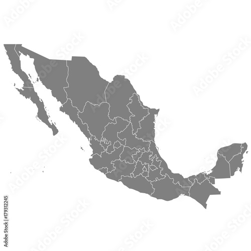 Photo High quality map Mexico with borders of the regions
