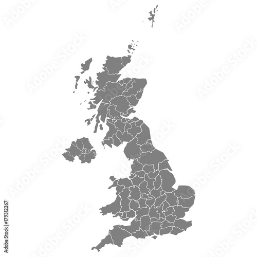 High quality map united kingdom with borders of the regions