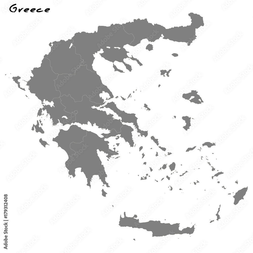 High quality map Greece with borders of the regions