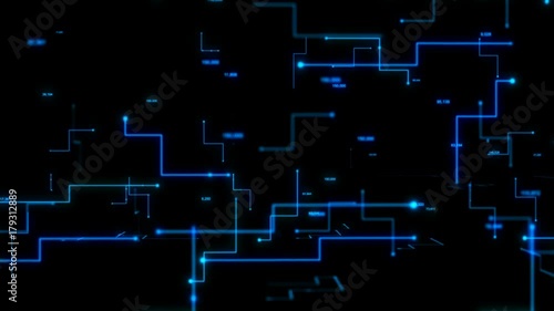 4K Animation 3D abstract dark background moving dot and line metaphor cyber futuristic data transfer network connection concept