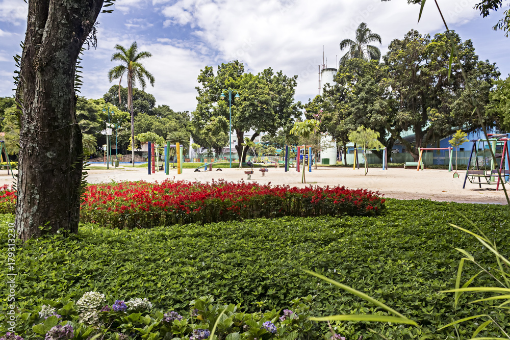 Garden and playground in Park Santos Dumont, Sao Jose dos Campos, Sao Paulo, Brazil