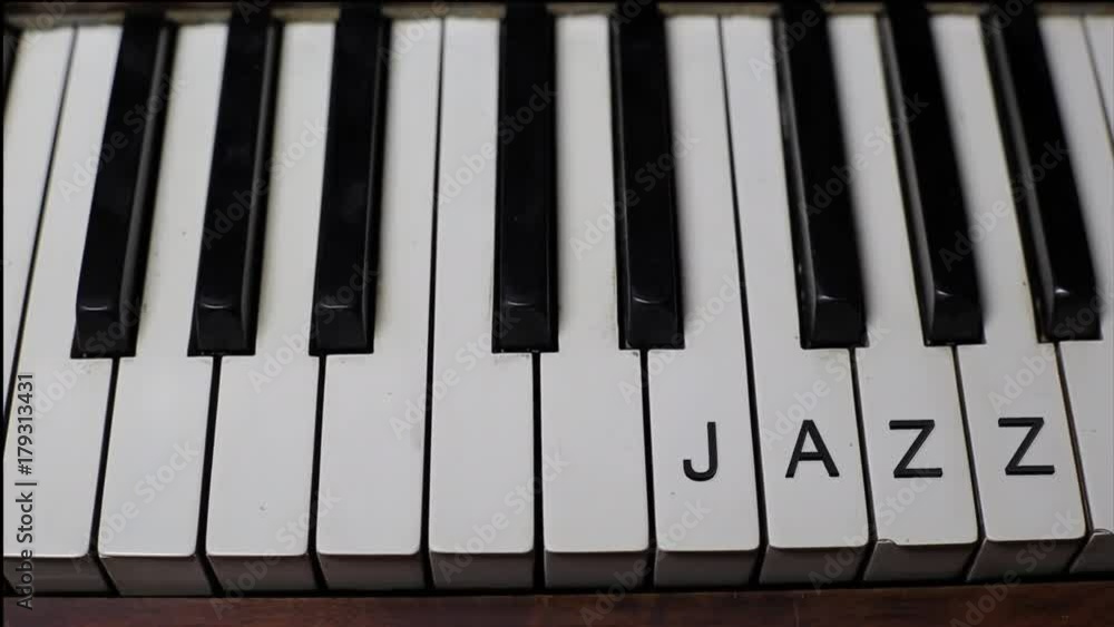 JAZZ written on white piano keys JAZZ written on white piano keys