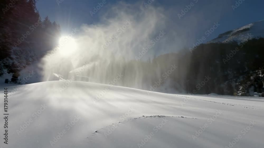 Snow Making System In Mountain On The Ski Hill In Winter Snow Making System In Mountain On The Ski Hill In Winter