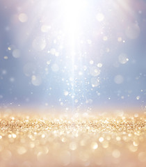 Christmas Shiny - Lights And Stars Falling On Golden Glitter 
